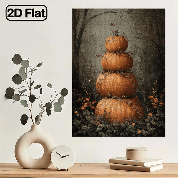 1000pcs Adult Puzzle - Winter Autumn Forest with Elk Encounter Pumpkin Patch Suitable for Puzzle Lovers, Christmas, Halloween, Birthday Gift, Challenge. 29.4*19.6in