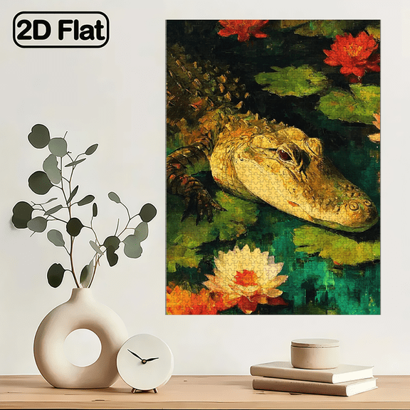 1000pcs Alligator Lily Pond Puzzle 29.4*19.6 Inches Cardboard Jigsaw, Fun Stress-Relief Game for, Couples, Families Gamers.