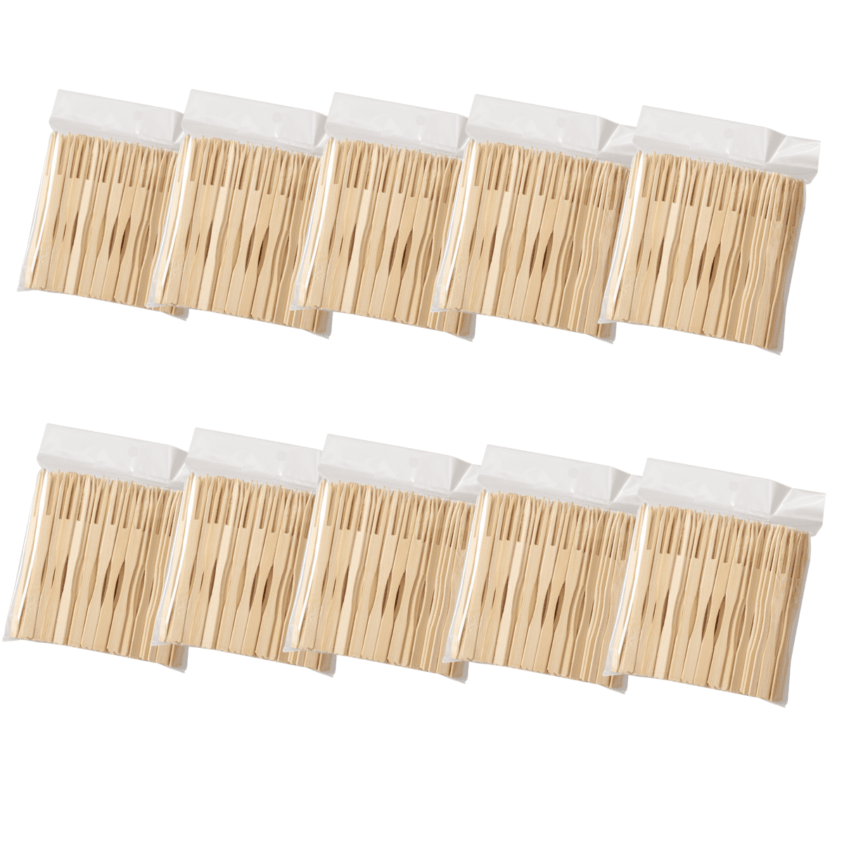1000pcs Bamboo Forks, Disposable Cutlery Forks Two Prongs Skewers Blunt