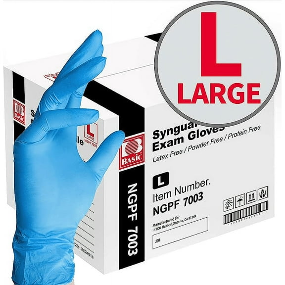 1000pcs Basic Medical Clear Nitrile Exam Gloves - Latex-Free & Powder-Free , Large Size, 10 Boxes