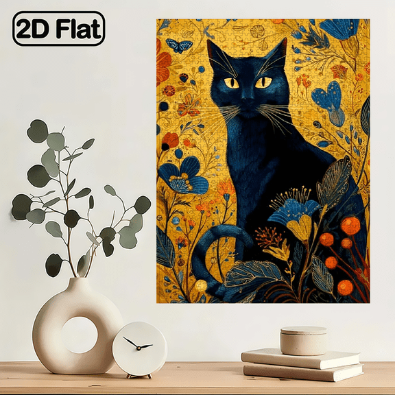 1000pcs Black Cat Floral Puzzle, 29.4x19.6 Inches Cardboard DIY Jigsaw, High - Difficulty for Adults, Couples Families, Ideal for New Year, Birthday Gift, Gamer Art Enthusiasts, Portable Decorat