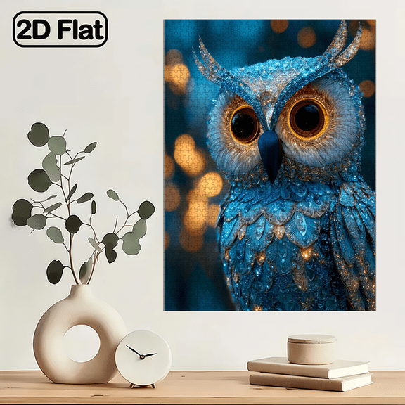 1000pcs Blue Luminous Owl Crystal Jigsaw Puzzle Perfect Gift for Home Decoration Adult Intelligence Fun and Creative Animal Jigsaw Puzzle Game Ideal Jigsaw Puzzle.29.4*19.6in