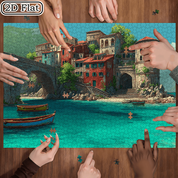 1000pcs Blue Water Ancient Bridge Mini Puzzle, Scratch-Resistant High Difficulty Brain Challenge, Ideal Adult Family Entertainment, DIY Home Decor, Christmas Gift