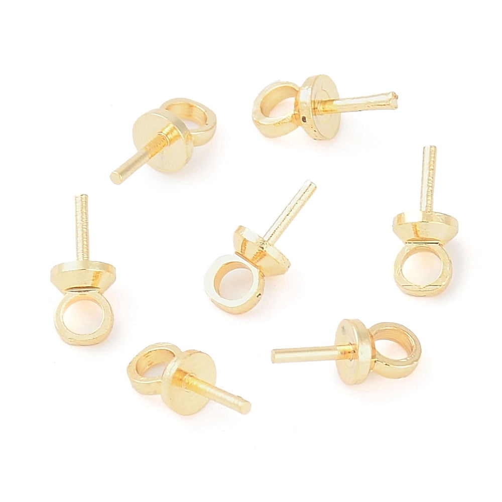 1000pcs Brass Peg Bails Cup Peg Bails For Half Drilled Beads golden 6.5x3x3mm Hole: 1.6mm Pin: 0.5mm