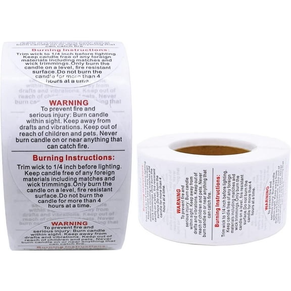 1000pcs Candle Warning Labels,1.5inch Candle Jar Container Stickers, Candle Safety Stickers for Candle Making DIY Candle Jars and Tins