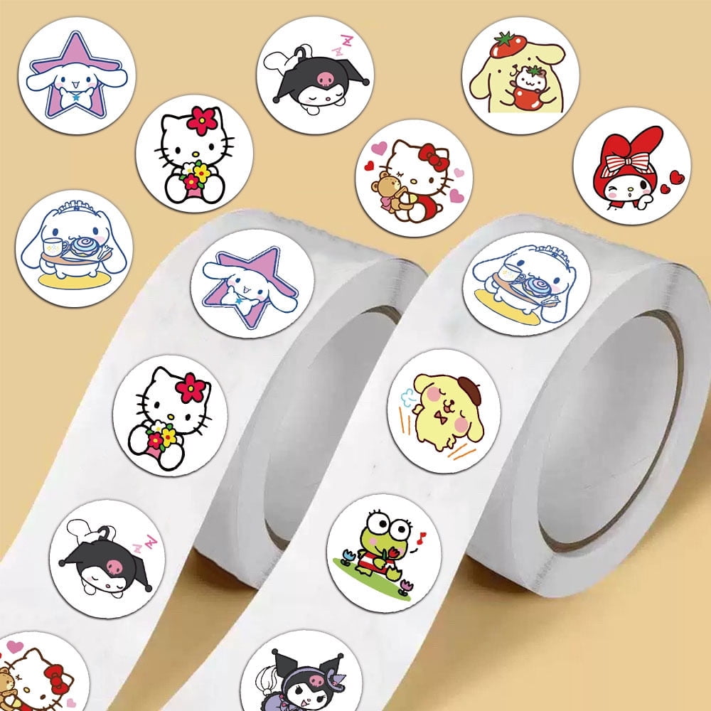 1000pcs Cartoon Anime Cute Sticker Roll - Hello Kitty Cat Self Adhesive Seal Water Bottle Laptop Carrying Case Total 10 Styles Birthday Party Supplies Decoration Gifts