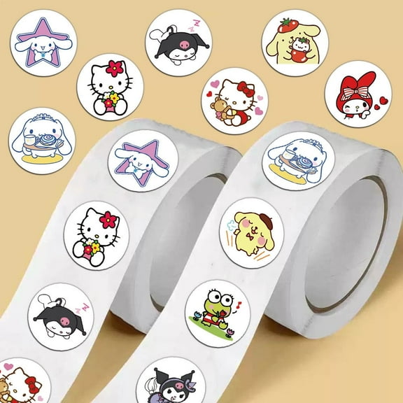 1000pcs Cartoon Anime Cute Sticker Roll - Hello Kitty Cat Self Adhesive Seal Water Bottle Laptop Carrying Case Total 10 Styles Birthday Party Supplies Decoration Gifts