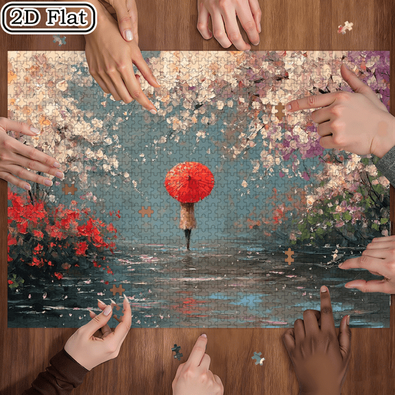 1000pcs Cherry Lane Red Umbrella Mini Puzzle, Scratch-Resistant Challenging Brain Game, Ideal Adult Family Entertainment, DIY Home Decor, Christmas Gift