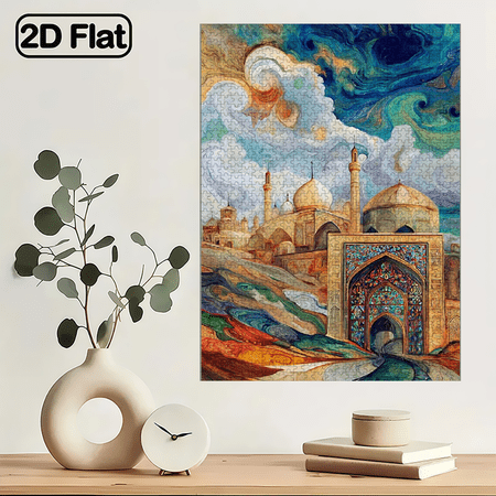 1000pcs Colorful Architecture Jigsaw Puzzle Vibrant Abstract Design, Arabian Pattern, Family Activity Cardboard,29.4*19.6in