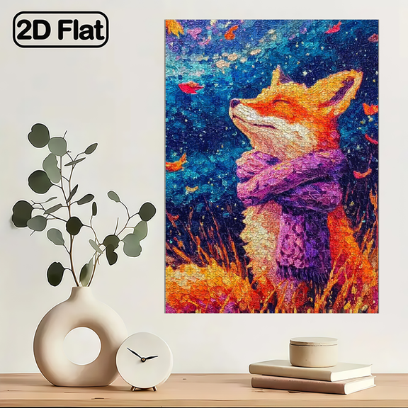 1000pcs Colorful Autumn Fox Under Starry Sky Jigsaw Puzzle Vibrant Abstract Design, Fox in Wheat Field Pattern, Challenging Entertaining, Family Activity.29.4*19.6in