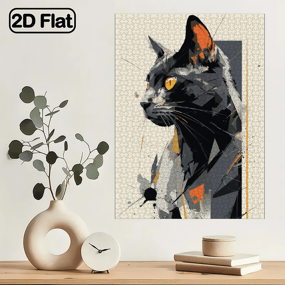 1000pcs Colorful Geometric Cat Art Jigsaw Puzzle for Family Fun And Interaction, Featuring Bright Abstract Design with Modern Feline Pattern That Is Both Challenging And Entertaining