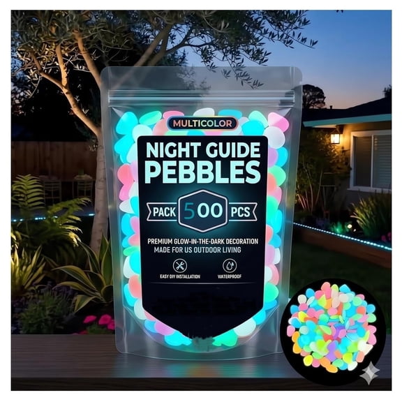 1000pcs Colorful Glow in the Dark Rocks, Outdoor Night Fruity Solar Guide Pebbles, Magical Luminous Rocks Landscaping Gravel Fish Tank Aquarium Stepping Yard Decor (Multicolor-500pcs)