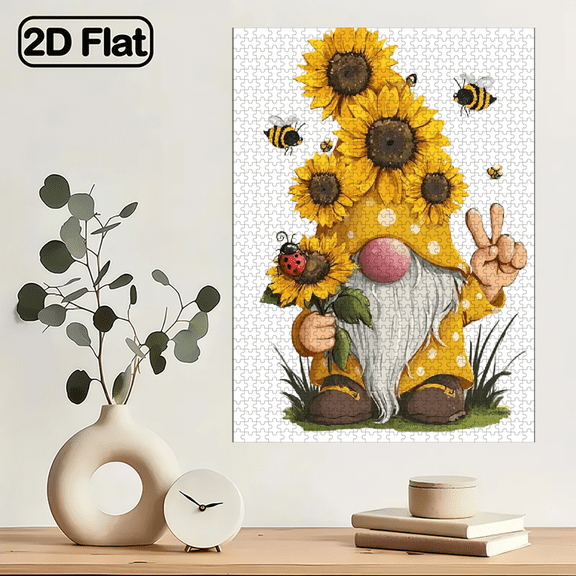 1000pcs Colorful Sunflower Gnome Puzzle - Large Cardboard Pieces, Challenging Suitable for , Scratch-Resistant Family Activity. 29.4*19.6in