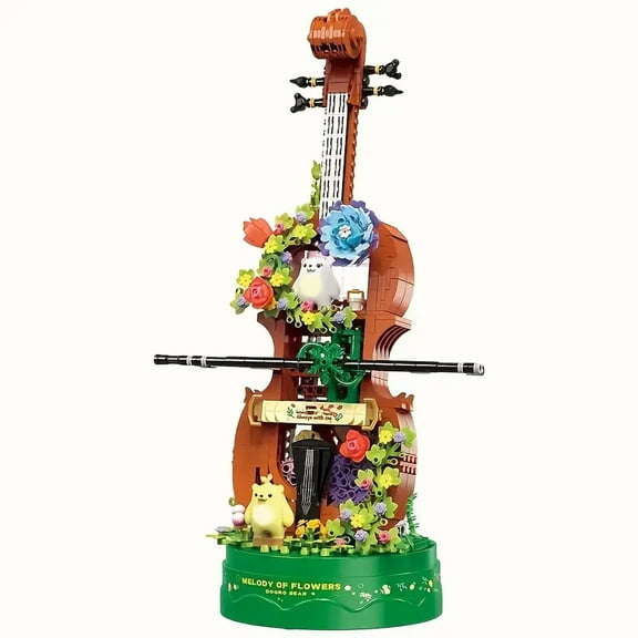 1000pcs Fantasy Violin Music Box Building Block Kit - Creative Instrument Model Set for Kids & Adults, DIY Musical Brick Toy with Functional Gears, Home Decor Gift