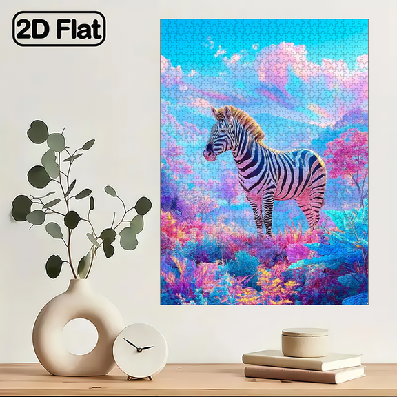 1000pcs Fantasy Zebra Puzzle Portable Cardboard Jigsaw, 29.4*19.6 in, Stress-Relief Fun for, Couples Families, Ideal Birthday/New Year Gift.
