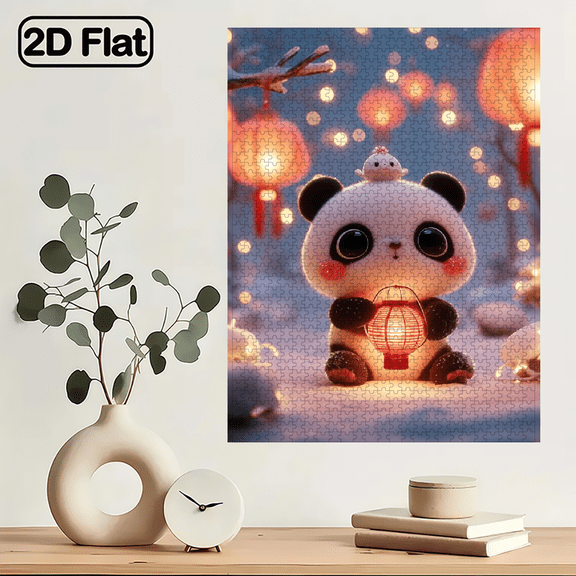 1000pcs Festive Panda Puzzle 29.4-19.6 inches Cardboard Jigsaw, High-Difficulty Family Game, Portable Art Puzzle for New Year/Birthday Gift, Ideal for Gamers Art Lovers, Warm Winter Night Scene