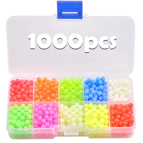 1000pcs Fishing Beads Assorted Kit - 5mm Round Float Glow Fishing Beads Luminous Hard Plastic Fishing Rig Beads Saltwater Freshwater Fishing Lures Tackle