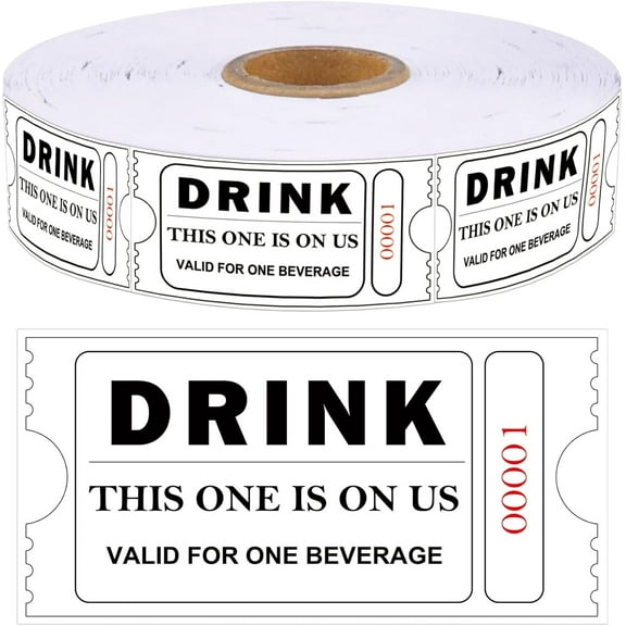 1000pcs Free Drink Ticket Roll Raffle Tickets Party Tickets 1 x 2 Inch - Drink Tickets Consecutively Numbered Wedding Drink Tickets