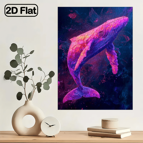 1000pcs Geometric Whale Jigsaw Puzzle, 29.4*19.6 Inches Cardboard Puzzle, Fun Relaxing for Couples, Families, Gamers.