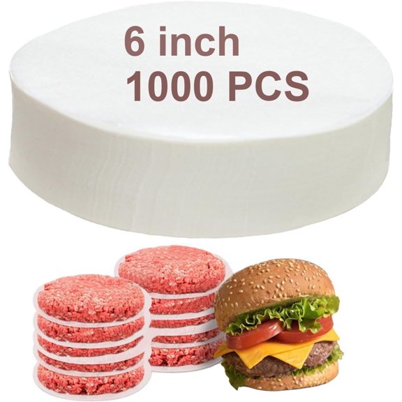 1000pcs Hamburger Patty Paper Rounds 6 Inch White Parchment Paper Non-Stick Food Grade Burger Paper Sheets for Burger Press/Separating Frozen Patties (6")
