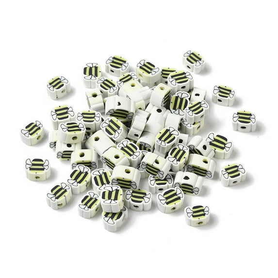 1000pcs Handmade Polymer Clay Beads Bees White 6.5x9x4mm Hole: 1.8mm