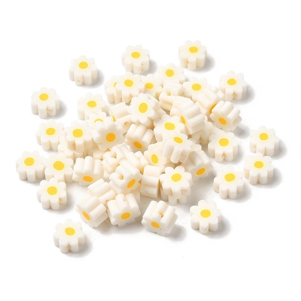 1000pcs Handmade Polymer Clay Beads Flower Snow 9x9x4mm Hole: 1.6mm