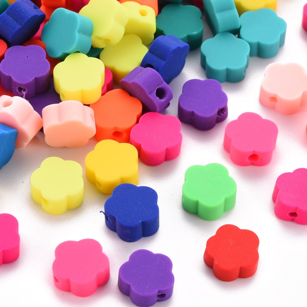1000pcs Handmade Polymer Clay Beads for Jewelry Crafts Supplies Flower Mixed color 9x9~10x4~5mm Hole: 1.6mm