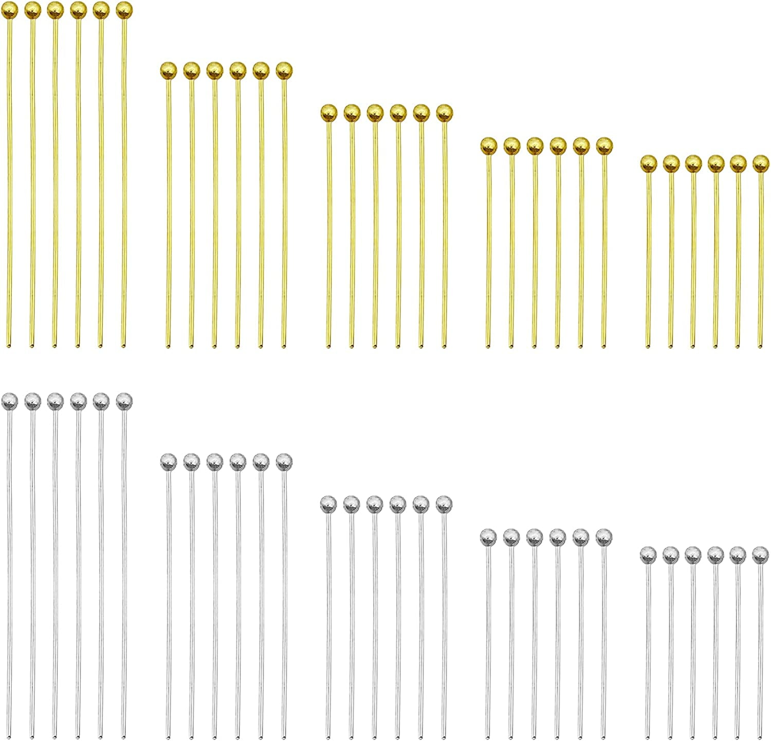 1000pcs Jewelry Head Pins Kit for Jewelry Making Ball Head Pins Beading Pins Assorted Head Pins Set Head Pins Eye Pins Supplies for Earring Beading