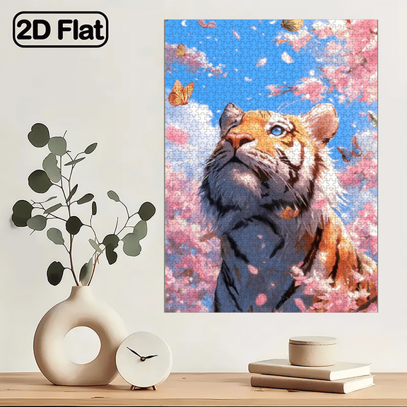 1000pcs Jigsaw Puzzle - -Style Cherry Blossoms with Golden Coin-like Pieces, Challenging Large Brain Teaser Families, Educational Relaxing Activity Game, Durable Portable Box (Beginner-Friendly)