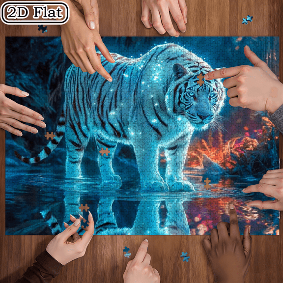 1000pcs King of the Jungle Tiger Puzzle - Large Challenge Suitable for Adults Families, Portable Box, Challenging Brain Teaser with Tiger Habitat Art, DIY Gift,29.4*19.6in