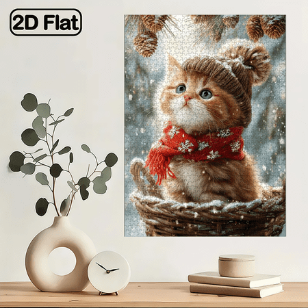 1000pcs Large Adult Jigsaw Puzzle Suitable for for Family Adults - Cute Kitten with Scarf Picture, Portable Brain Challenge.29.4*19.6 in