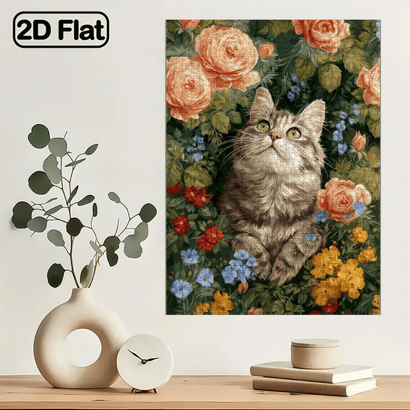 1000pcs Large Jigsaw Puzzle for Adults - Tabby Scottish Fold Kittens with Roses Foliage, 29.4*19.6 Inch Giant Jigsaw Game, Challenging Brain Teaser.