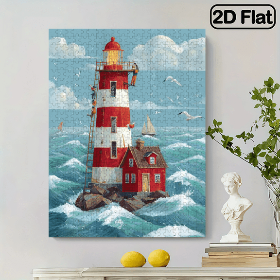 1000pcs Large Nautical Jigsaw Puzzle with Lighthouse Sailboat - Coastal Ocean Scene, -Scratch Puzzle Pieces Suitable for Families, Challenging Brain, Fun Group Activity or Gift, 1000pcs