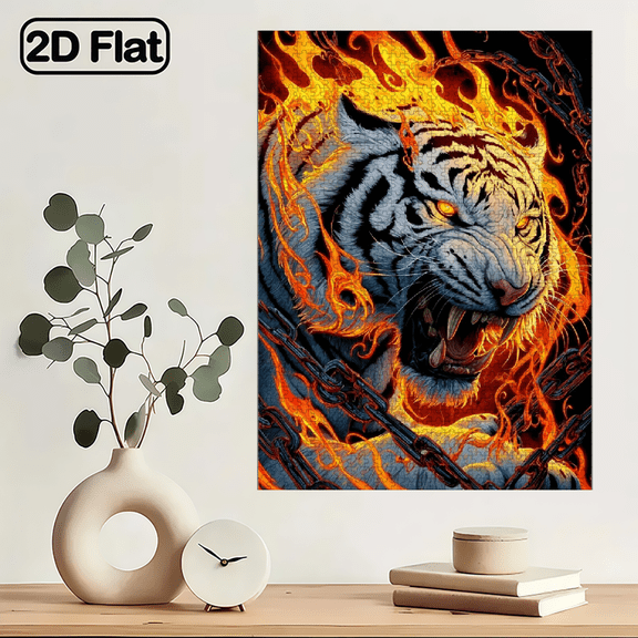 1000pcs Large Tiger Puzzle Vibrant Flames Frosted Design, Challenging DIY Home Decor Brain Teaser for, Family Interactive Game, Durable Paper Material, Aesthetic Room Decor, Tiger Decor