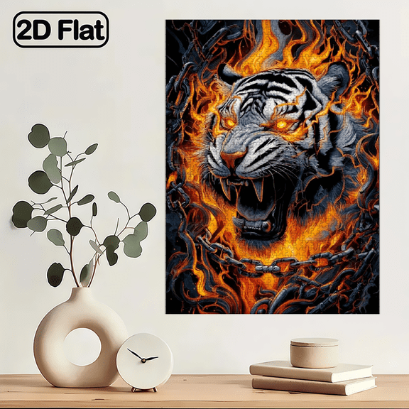 1000pcs Large Tiger Puzzle Vibrant Flames Frosted Design, Challenging DIY Home Decor Brain Teaser for, Family Interactive Game, Durable Paper Material, Aesthetic Room Decor, Tiger Decor