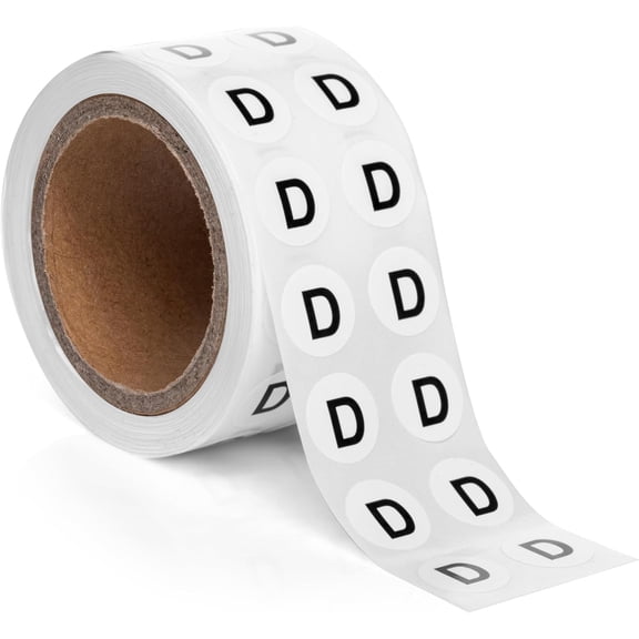 1000pcs Letter D Stickers, 0.5" Letter Sticker Dot Labels for Organization, Inventory, 1000/roll