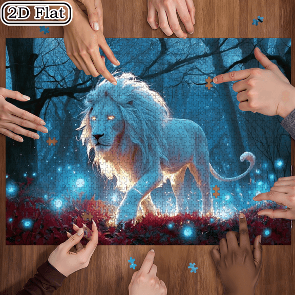 1000pcs Magical White Lion Jigsaw Puzzle 29.4*19.6in Inch Lion Picture, Challenging Portable DIY for Families, Premium Cardboard Board Game.