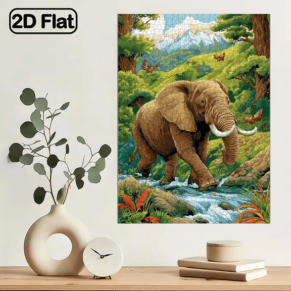 1000pcs Majestic Brown Elephant puzzle - Premium Cardboard Portable Suitable for, Couples Families - Stress-Relieving Brain Game with Lush Nature Scene Elephant Herd.