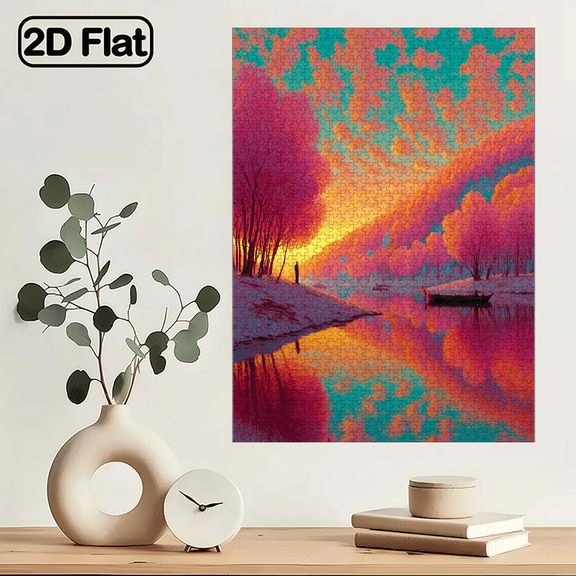 1000pcs Mini Jigsaw Puzzle Featuring the "Scarlet Forest Water Mirror Trace" Design - Scratch-resistant, High Difficulty, Suitable, Family Entertainment, DIY Home Decor, Christmas, and as Brain-