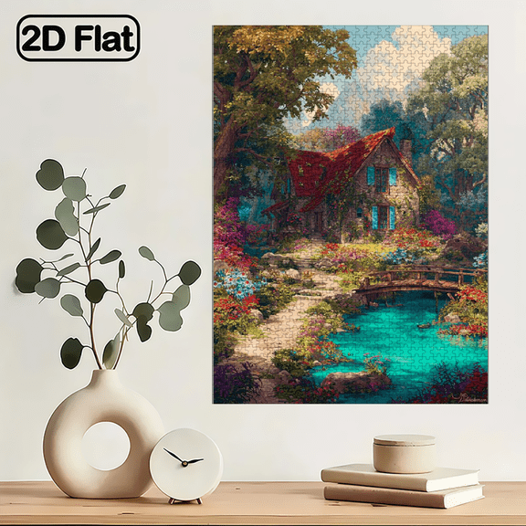 1000pcs Mini Puzzle Featuring Forest Stream House Design - Scratch-resistant, High Difficulty, Suitable, Family Entertainment, DIY Home Decor, Christmas, and as Brain-challenging Gift Idea