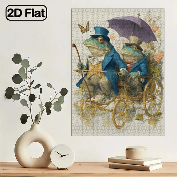 1000pcs Mini Puzzle Featuring Frog Car Floral Travel Design - Scratch-resistant, High Difficulty, Suitable, Family Entertainment, DIY Home Decoration, Christmas, and as Brain-challenging Gift Id