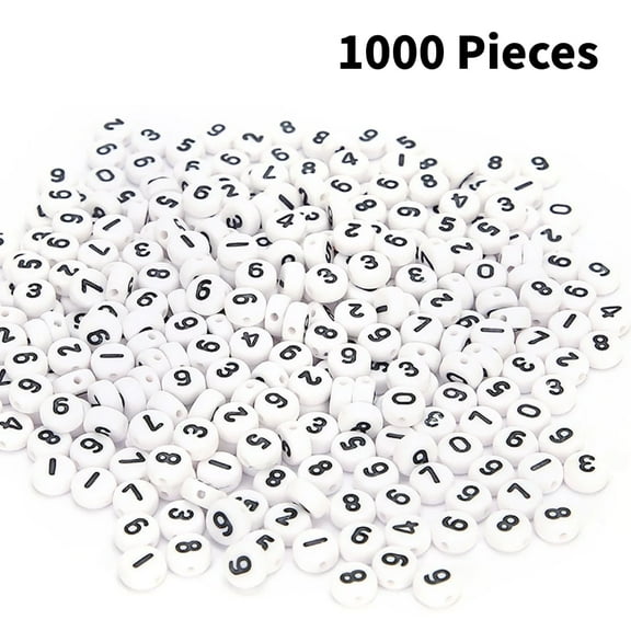 1000pcs Mixed Black White Numbers Beads For Jewelry Making, 4x7mm Acrylic Plastic Round Number Loose Beads For Bracelets,Necklaces,Key Chains
