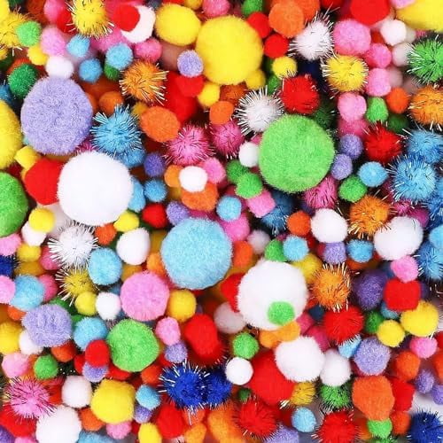 1000pcs Multicolor Pom Pom Balls, Assorted Sizes & Colors Pompoms for Arts and Craft Making Decorations$$