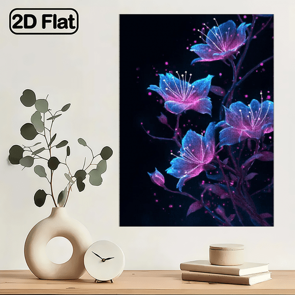 1000pcs Neon Flower Jigsaw Puzzle Cardboard Material, Cyberpunk-Style Glowing Floral Design, Ideal for Boxing Day Birthday Gifts. 29.4*19.6in