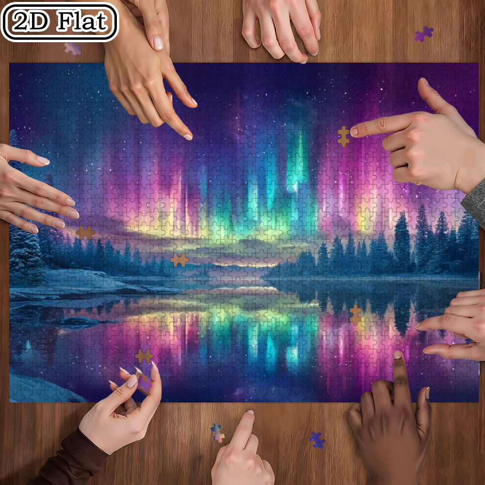Puzzle Rel 1000pcs Northern Lights Puzzle with Aurora Night Sky Scene- Large Size ...