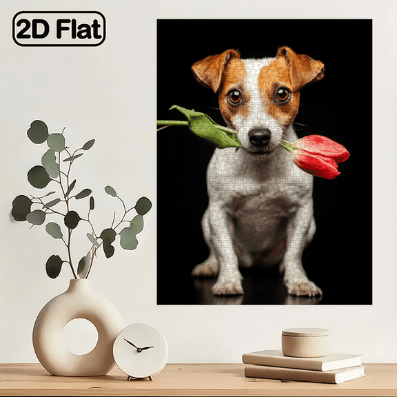 1000pcs Pet Dog Tulip Jigsaw Puzzle Suitable for Adults Family, 29.4-19.6 Inches Cardboard Box, Portable DIY Brain with High-Difficulty Challenge, Birthday Gift for Gamers, Art Enthusiasts, New