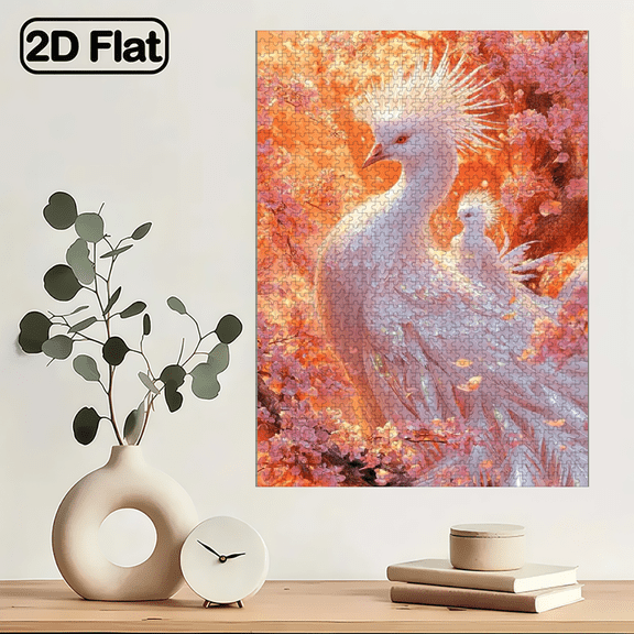 1000pcs Phoenix Chick Jigsaw Puzzle Suitable for Art Lovers - Stress-Relief, Portable DIY with Dreamy Cherry Blossom Scene Phoenix Nesting Chick. 29.4*19.6 in