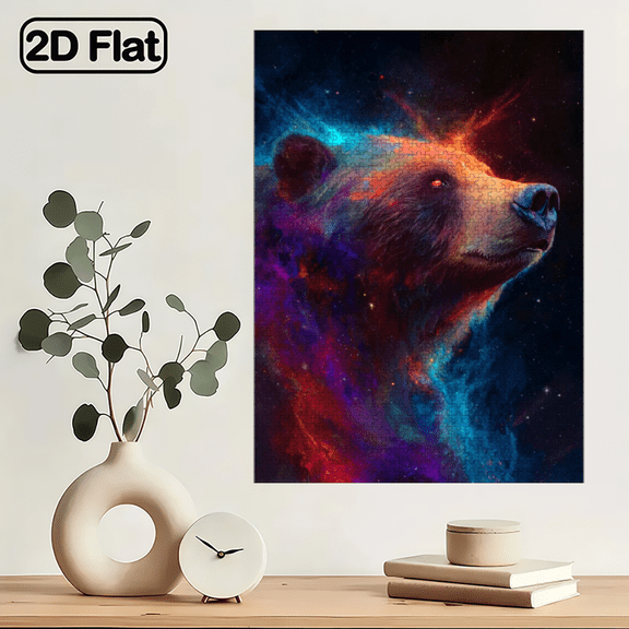 1000pcs Puzzle - Bear Head with Flowing Hair Starry Night Sky, 3D Nebula Brain Teaser, Large-Scale Color-Coded Pieces Families.29.4*19.6 in