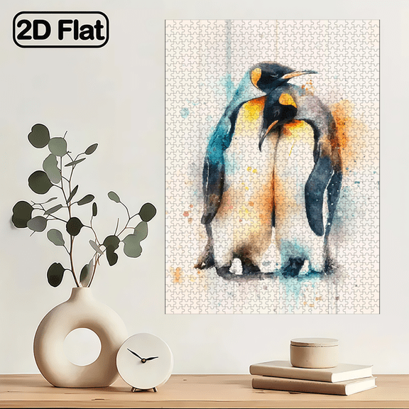 1000pcs Puzzle - Cute Penguins Hugging (Watercolor Penguin Family Challenge) Large Brain Teaser Families. 29.4*19.6 in