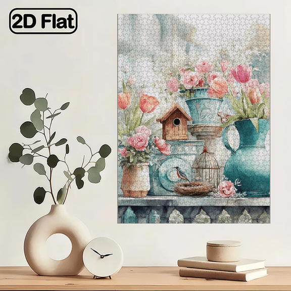 1000pcs Puzzle Featuring Beautiful Floral and Small Object Design - Scratch-resistant, High Difficulty, Suitable, Family Entertainment, DIY Home Decor, and as Brain-challenging Gift Idea